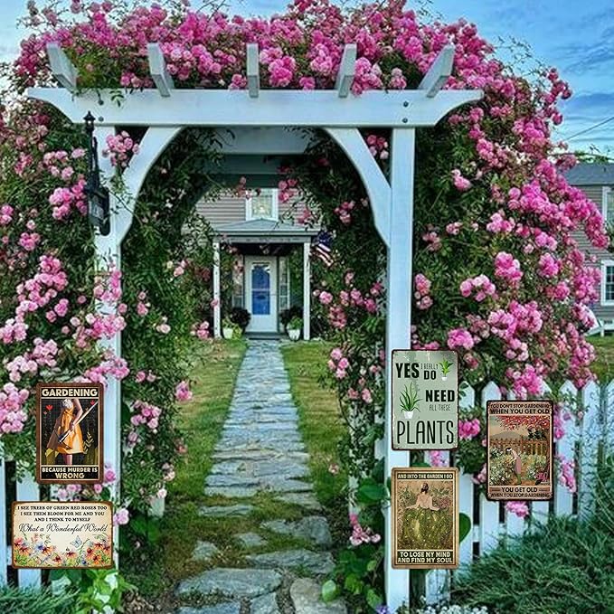 5 Pack Garden Signs Vintage Metal Tin Signs For Outside Garden Signs Decorative Outdoor Plant Lover Gifts Gardening Gift For Women Yard Sign Funny Gardening Decor 12x8 Inch-CasaMuseHome