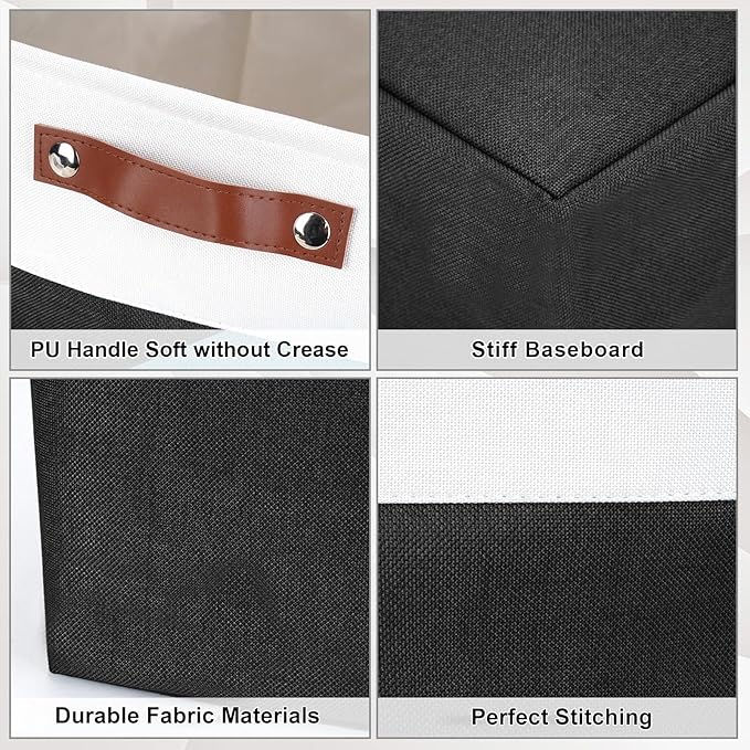 13x13 Cube Storage Bins, Collapsible Fabric Storage Box, 4 Pack Closet Baskets with Handles for Organizing, Shelf, Toys, Clothes, Home, Office, Nursery (Black&White)-CasaMuseHome