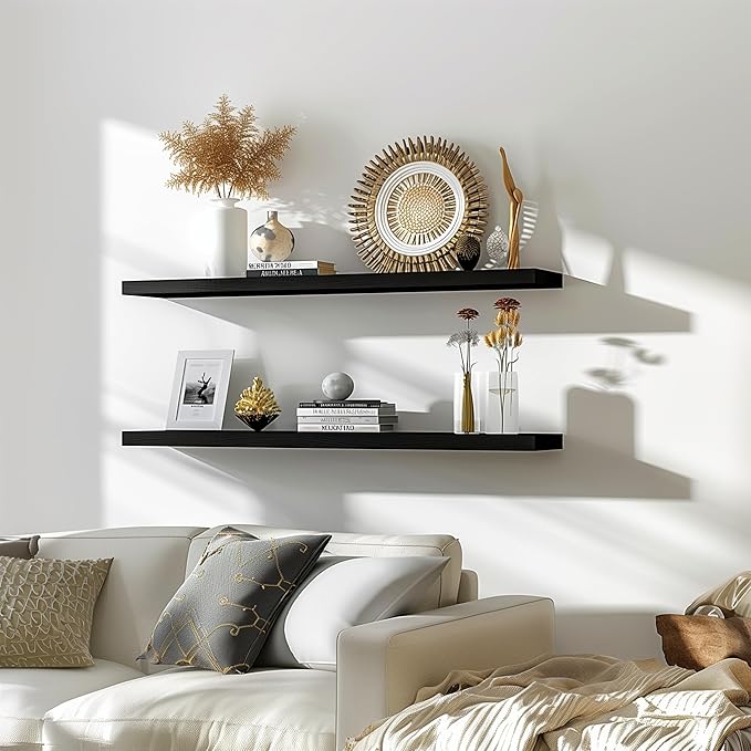 48 Inch Floating Shelves for Wall Rustic Black Wood Wall Shelves for Bedroom Set of 4-CasaMuseHome