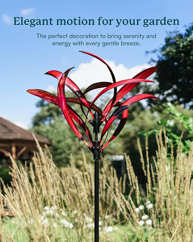 82 inch Wind Spinners Outdoor - Extra Large Metal Wind Sculptures & Spinner with Stake, Big Clearance Windmills for The Yard and Garden, Tall Yard Art Decor-Burgundy Red-CasaMuseHome