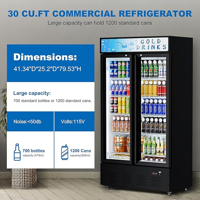 30 Cu.ft. Commercial Beverage Refrigerators Glass Door Refrigerator Upright Display Cooler with Soft LED Light and Adjustable Shelves for Restaurant Grocery Stores Home-CasaMuseHome
