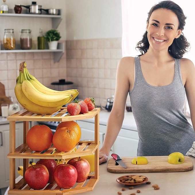 2-Pack Plate Organizer for Cabinet - Bamboo Corner Shelf for Kitchen or Bathroom Storage, Space-Saving Rack for Dishes, Countertop, Cabinet, Pantry - Organization & Housewarming Gift-CasaMuseHome
