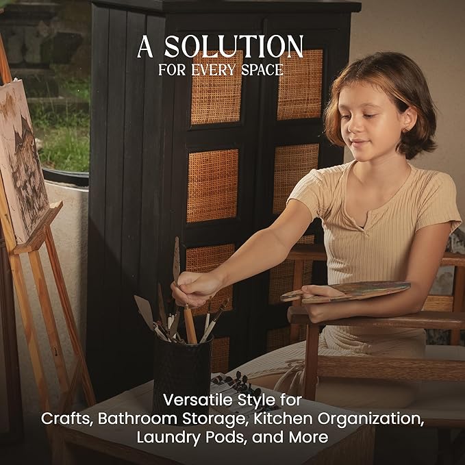 6 Canister Set for the Kitchen Countertop – Metal Food Storage Canisters with Airtight Lids for Flour, Tea, Crafts, Coffee, & Sugar – Container Set with Modern Wood Lids, Black-CasaMuseHome