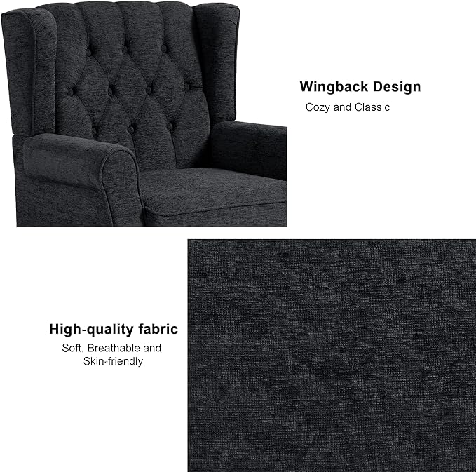 Accent Chair, Upholstered Armchair with Button Tufted High Back & Solid Wood Legs, Comfy Wingback Reading Single Sofa Chair for Small Spaces, Living Room, Bedroom-Blue,1 SEAT-CasaMuseHome