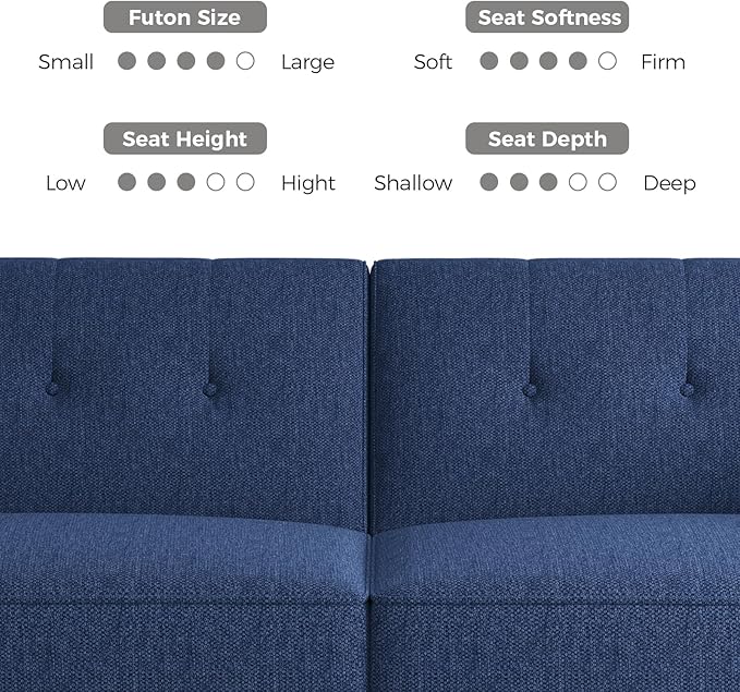 89” Futon Sofa Bed, Linen Comfy Futon Couch Bed with 2 Square Pillows, Convertible Sleeper Sofa with Adjustable Backrest& Armrests, Modern Loveseat Sleeper for Living Room, Bedroom, Blue-CasaMuseHome