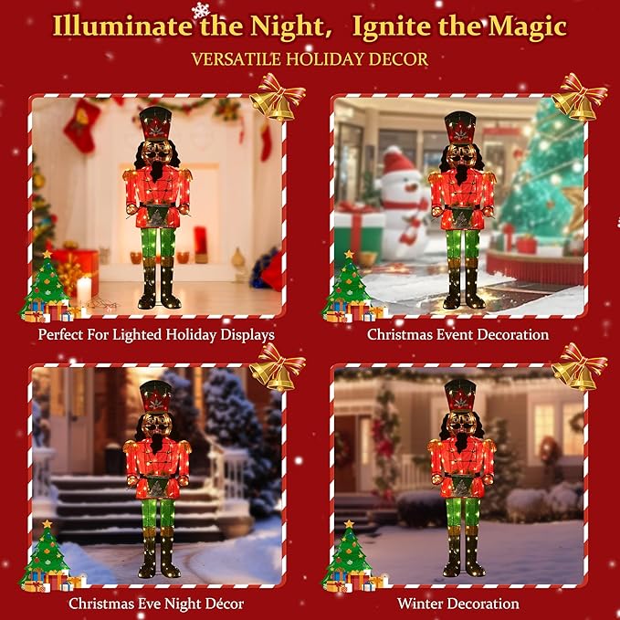 61Inch Nutcracker Christmas Decor Outdoor with LEDs 5 Feet Lighted Large Nutcracker Lighted Christmas Decorations Outdoor with Stakes & Zip Ties for Xmas Yard, Porch, Lawn-CasaMuseHome