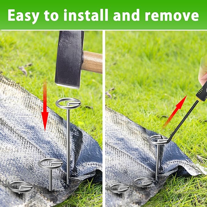 40 Pack Heavy Duty 8 Gauge Galvanized Landscape Fabric Pins, 6 Inch G-Shaped Round Top Weed Barrier Stakes for Garden, Erosion Control, Tent, Ground Cover (Silver)-CasaMuseHome