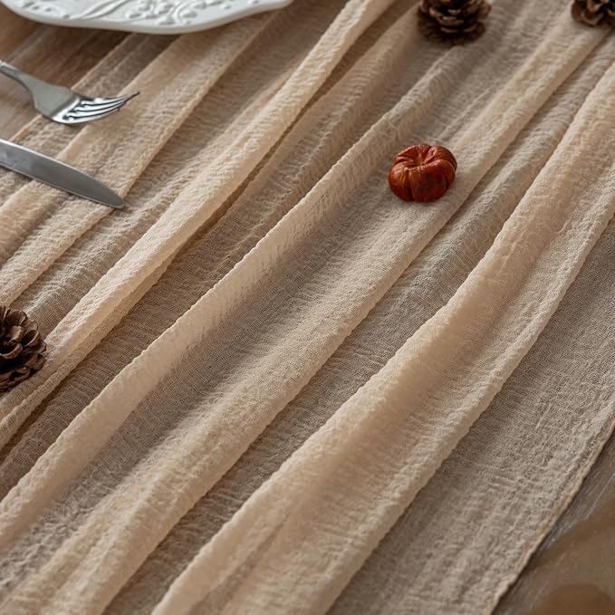 3pcs Deep Beige Cheesecloth Table Runner Rustic Boho Gauze 120 Inch 10 FT Cheese Cloth for Wedding Baby Shower Bridal Shower Birthday Party Long Sheer Home Decorations-CasaMuseHome