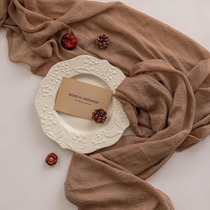 3pcs Nude Gauze Rustic Cheesecloth Table Runner 120 Inch 10 FT for Wedding Baby Shower Bridal Shower Birthday Engagement Garden Outdoor Party Long Sheer Boho Decorations-CasaMuseHome