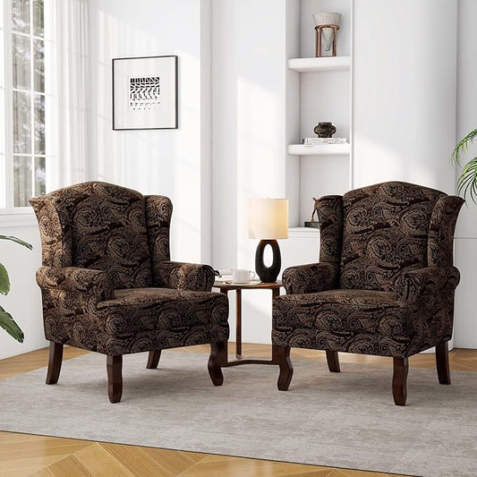 Accent Chair, High Back Upholstered Armchair with High Resilience Sponge & Wood Legs, Mid-Century Modern Comfy Single Sofa Reading Chairs for Living Room, Bedroom (Cranberry, Set of 2)-CasaMuseHome