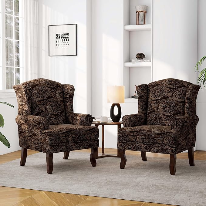 Accent Chair, High Back Upholstered Armchair with High Resilience Sponge & Wood Legs, Mid-Century Modern Comfy Single Sofa Reading Chairs for Living Room, Bedroom (Cranberry, Set of 1)-CasaMuseHome