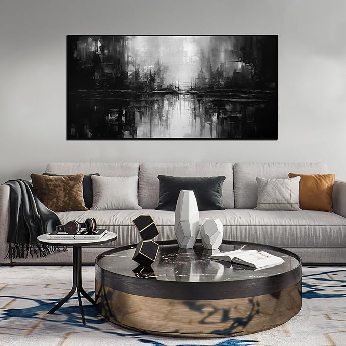 Abstract Painting Canvas Wall Art Living Room Black Wall Decor for Bedrom Home Office Decor Large Picture Frames for Wall 29 x 58 Inch-CasaMuseHome