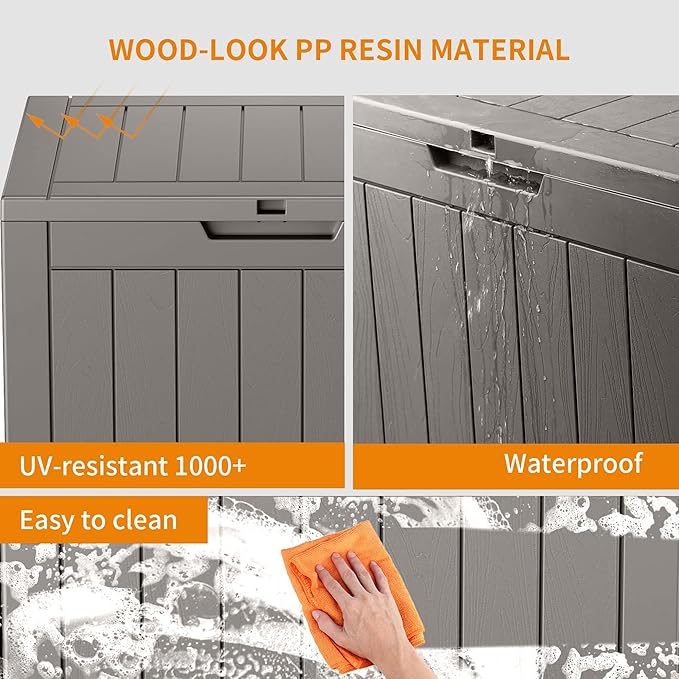 31 Gallon Resin Deck Box, Lockable Patio Outdoor Storage Box for Furniture, Garden Tools and Tools Storage, Waterproof Outside Storage Boxes - Grey-CasaMuseHome