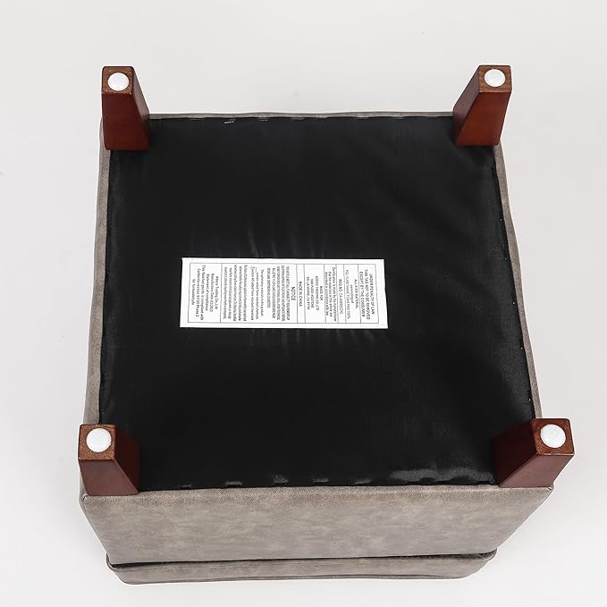 Adeco 17.5" Square Faux Leather Ottoman with Storage - Upholstered PU Foot Rest - Flip Top Footstool with Sturdy Wood Legs, Small Cube Coffee Table Extra Seat for Living Room, Bedroom, Coffee Brown-CasaMuseHome