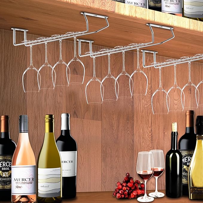 5 Pack Wine Glass Rack Stainless Steel Wine Glass Holder, 14inch Hanging Stemware Rack for Bar Kitchen Cabinet-CasaMuseHome