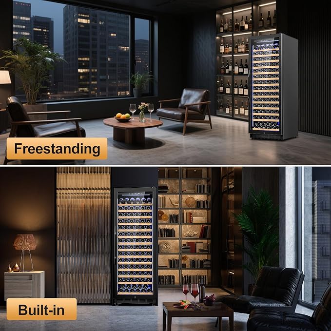 24 Inch Wine Cooler Refrigerator,179 Bottles Wine Fridge Large Capacity Professional Wine Cellars with Powerful Compressor,Quiet Operation and Elegant Design, Black-CasaMuseHome