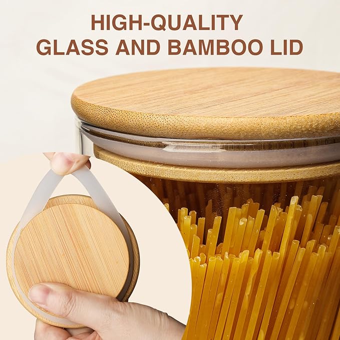 73oz Glass Pasta Storage Jars, Tall Glass Jars with Bamboo Lids, Spaghetti Container, Set of 3, Kitchen Storage Containers for Pasta, Pantry Organizers-CasaMuseHome