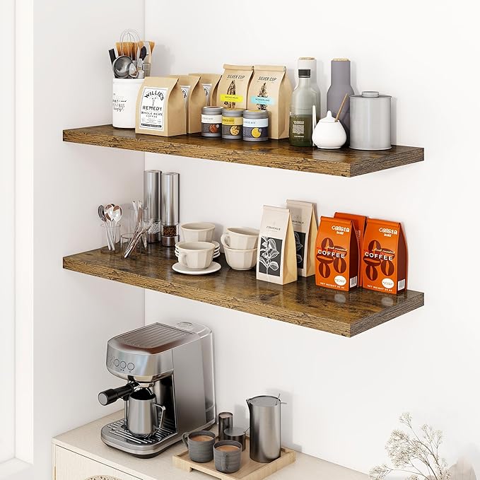 40" Floating Shelves for Wall, 12" Deep Slim Rustic Brown Floating Shelves, Wall-Mounted Shelves for Bedroom, Living Room, Kitchen, Bathroom - Set of 2-CasaMuseHome