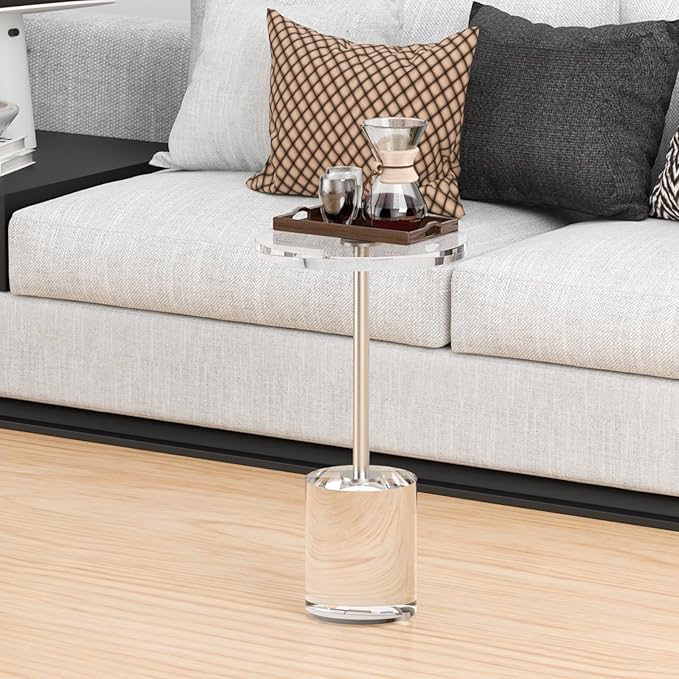 Acrylic End Table, Modern Minimalist Acrylic Side Tables, Clear Side Table for Living Room, Bedroom, Office, Drink Table (12" D x 12" W x 21" H, Silver)-CasaMuseHome