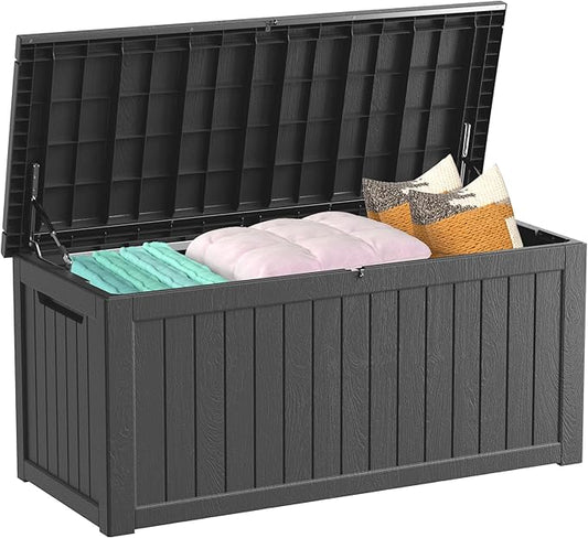 200 Gallon Outdoor Storage Box Waterproof Lockable Resin Deck Box Large, Patio Storage Bin for Pool Accessories Cushion Furniture, Garden Tools, UV-Resistant Outside Delivery Black-CasaMuseHome