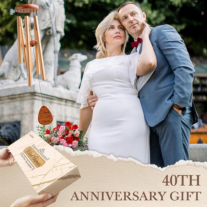 40th Wedding Anniversary Wind Chime, Happy 40th Anniversary Romantic Gifts for Couple, Parents, Wife, Husband, Friends, Ruby Anniversary's Keepsake Gifts Ideas, Large-36''-CasaMuseHome