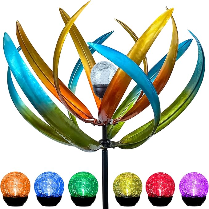 82" Vibrant Multicolor Solar Tulip Large Wind Spinner - Outdoor Garden Decor with Auto-Illuminated Glass Orb for Patio, Lawn & Yard Decoration-CasaMuseHome