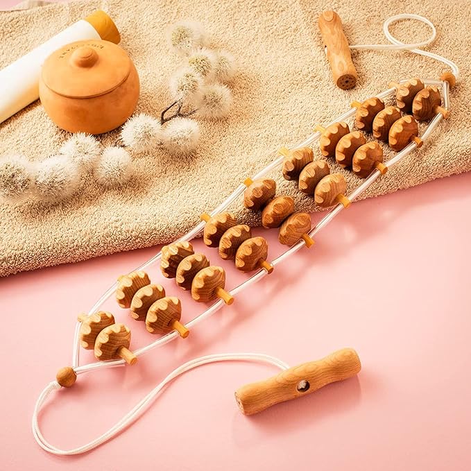 2 Pcs Wooden Sturdy Lymphatic Drainage Roller & Back Massager with Ropes, Maderotherapy, Body Sculpting- Recommended by Professionals (Roller & Massager)-CasaMuseHome