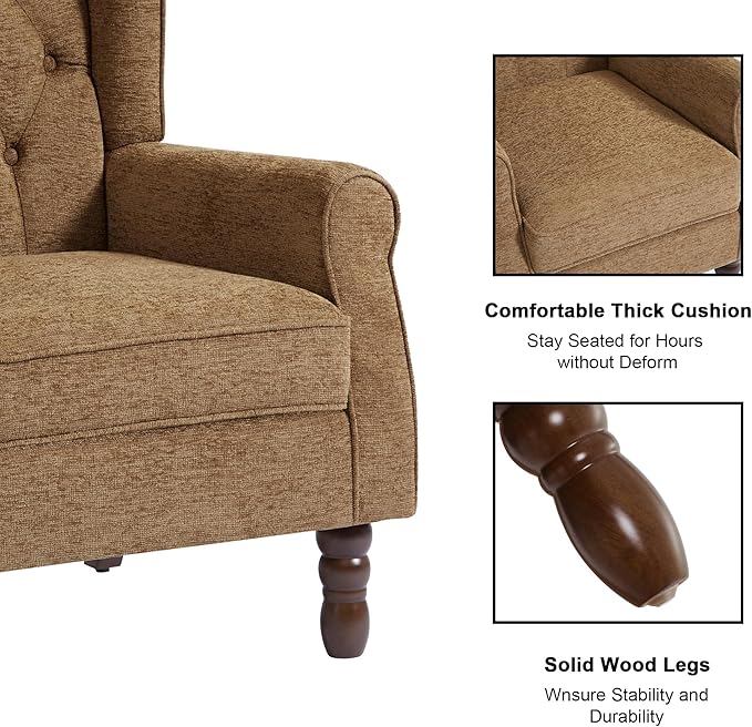 Accent Chair, Upholstered Armchair with Button Tufted High Back & Solid Wood Legs, Comfy Wingback Reading Single Sofa Chair for Small Spaces, Living Room, Bedroom (Brown, Set of 1)-CasaMuseHome