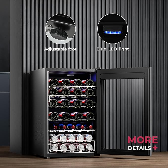 4.5 CU.FT Wine Cooler Refrigerator, Small Freestanding Wine Fridge for Red, White and Champagne, Mini Fridge with Adjust Temperature, Black-CasaMuseHome