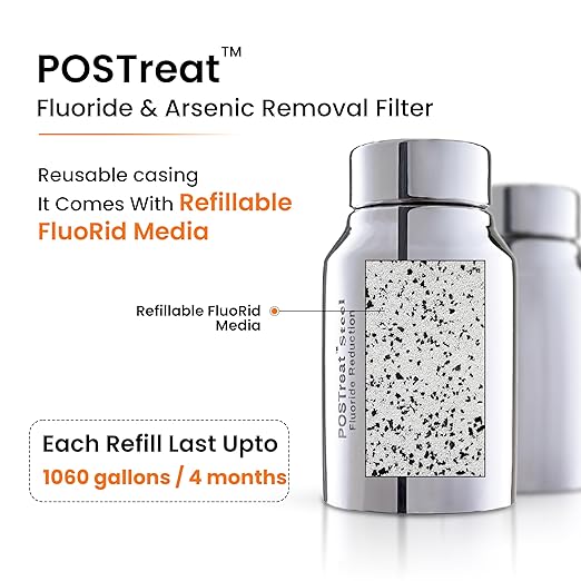 2.25 Gallons NSF Certified AISI 304 Stainless Steel Water Filter with 2 Smart Carbon (Black) Filters, 2 POSTreat Steel Fluoride Removal Elements & Free Stainless Steel Spigot-CasaMuseHome