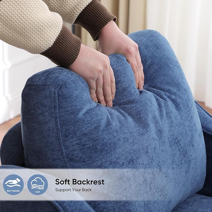 Accent Chairs Set of 2, Upholstered Living Room Chairs with Side Pockets, Mid Century Modern Reading Chair for Bedroom, Comfy Armchair Single Sofa Side Chair for Office, Small Room, Blue-CasaMuseHome