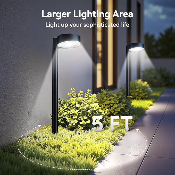 4 Pack Solar Pathway Lights Outdoor, 12 Brighter LED Solar Lights Outdoor Waterproof, Up to 12 Hrs Modern Path Light for Yard Garden Walkway Driveway Lawn, Cool White-CasaMuseHome