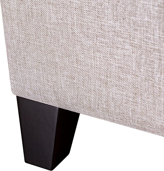 Adeco 18 Inch High Cube Ottoman Storage, Linen Chair Foot Stools, Upholstered Vanity Stool with Hinged Lid, Solid Wood Legs (Beige Grey)-CasaMuseHome