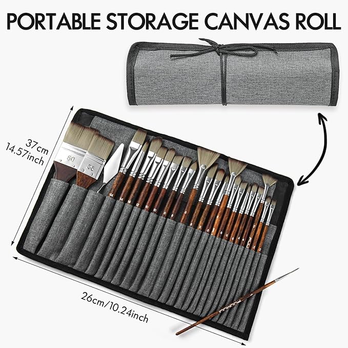 25pcs Paint Brush Set, Fuumuui Acrylic Paint Brushes, Professional Artist Series with Wide Flat, Filbert, Fan, Dagger, Cat Tongue, Round, Angle, Rigger for Oil, Acrylic Canvas Paintings, Face Painting-CasaMuseHome