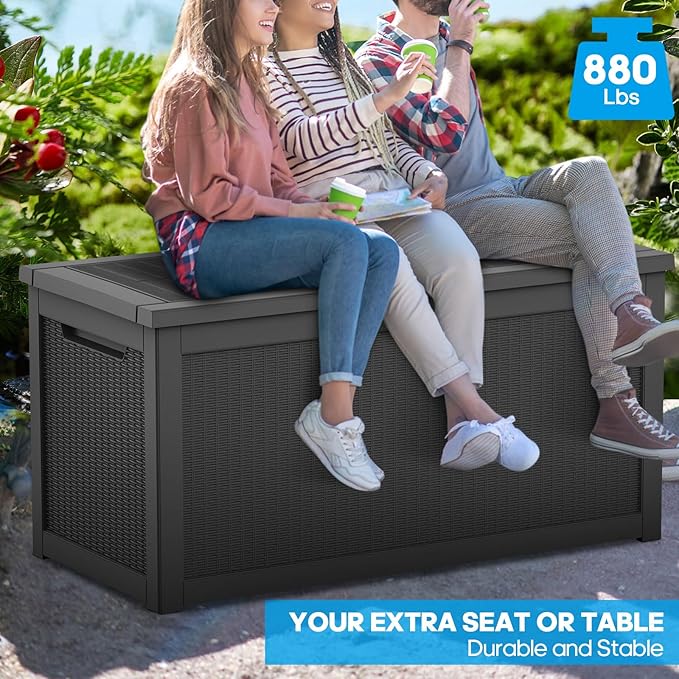 320 Gallon Resin Deck Box, Waterproof Outdoor Storage Bin for Patio Furniture, Pool Accessories, and Garden Tools, Lockable & UV-Resistant, Black-CasaMuseHome