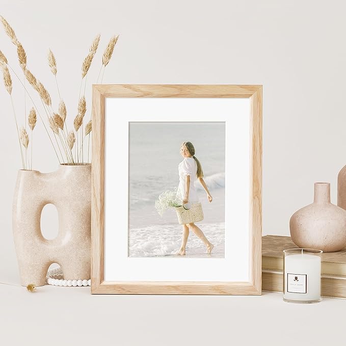 8x10 Picture Frame Set of 4 Natural Solid Oak Photo Frames with 5x7 Removable Mat Wall Hanging Large Handcrafted Frame with HD Plexiglass Wall and Tabletop Display Large Poster Frame-CasaMuseHome