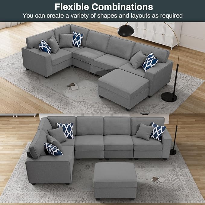 L Lengend Vansen Modular Sectional Sofa U Shaped Couch with Ottoman Modern Reversible Corner Sectional Couch for Living Room (Dark Grey, U Shaped Sofa-1)-CasaMuseHome