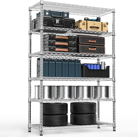 4080 lbs Steel Storage Shelving 6-Tier Utility Shelving Unit Steel Organizer Wire Rack for Home,Kitchen,Office,Garage, 17.7" D x 47.2" W x 72.3" H-CasaMuseHome
