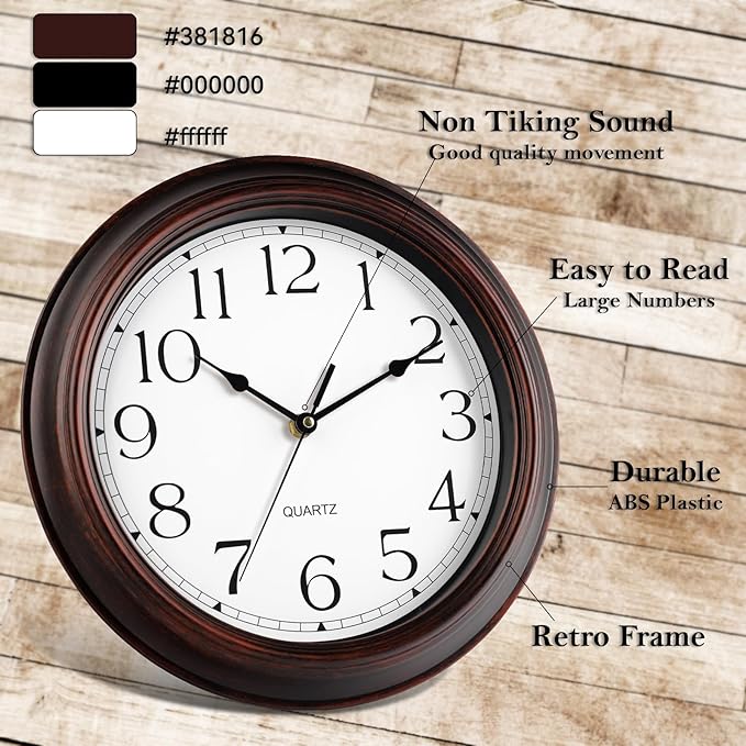 14 Inch Wall Clocks Battery Operated Silent Non-Ticking Wall Clock Vintage Retro Rustic Style Decorative for Living Room Kitchen Farmhouse (Bronze)-CasaMuseHome