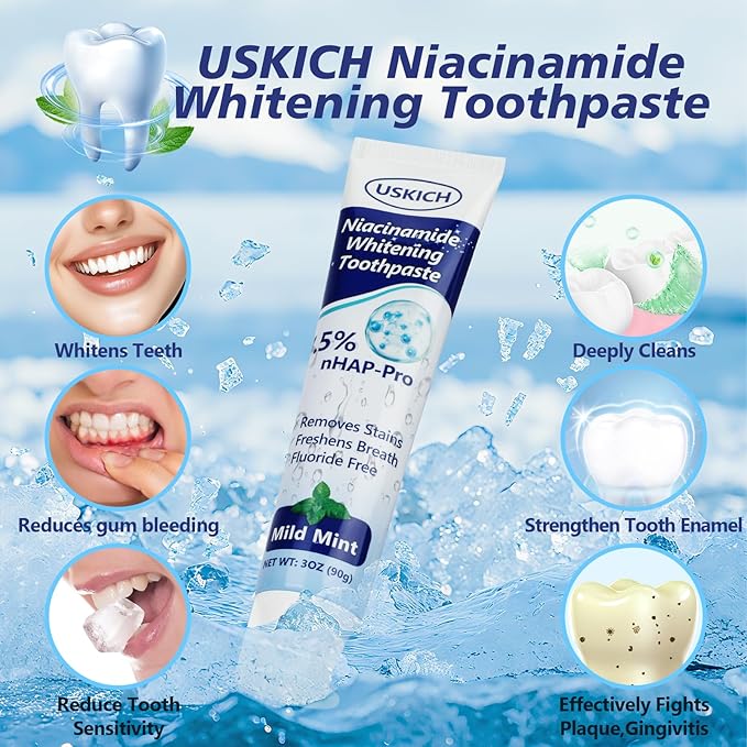3 Pack Whitening Toothpaste,Fresh Breath Nano Hydroxyapatite Toothpaste for Remineralizing Enamel & Sensitive Relief,Whitening,Antiplaque,Natural Peppermint,Fluoride-Free-CasaMuseHome