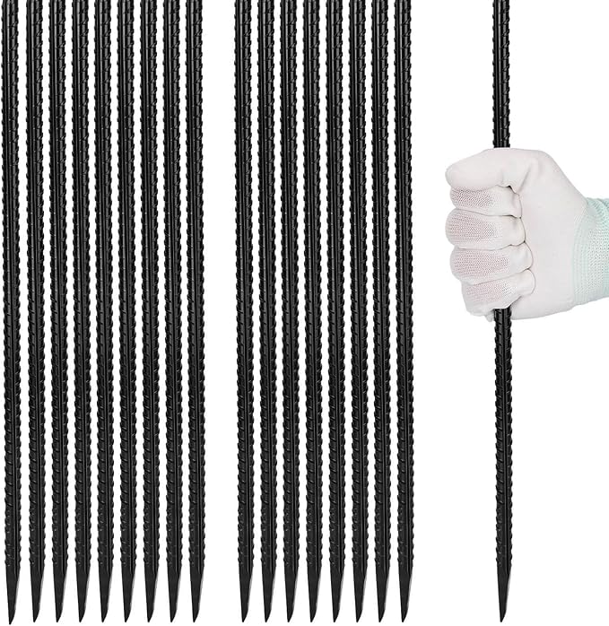 16 inches Rebar Stakes 18-Pack Heavy Duty Ground Stakes Rebar Spikes Garden Stakes Metal Steel Stake for Concrete and Timber Straight Black-CasaMuseHome