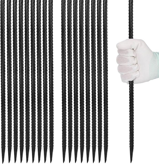 16 inches Rebar Stakes 18-Pack Heavy Duty Ground Stakes Rebar Spikes Garden Stakes Metal Steel Stake for Concrete and Timber Straight Black-CasaMuseHome