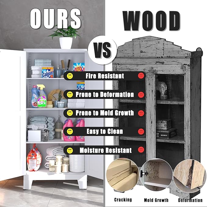 61" Balck Metal Kitchen Storage Cabinet, Kitchen Pantry Storage Cabinet with Doors and Shelves, Storage Cabinet with Adjustable Leveling Foot for Kitchen, Living Room and Dining Room-CasaMuseHome