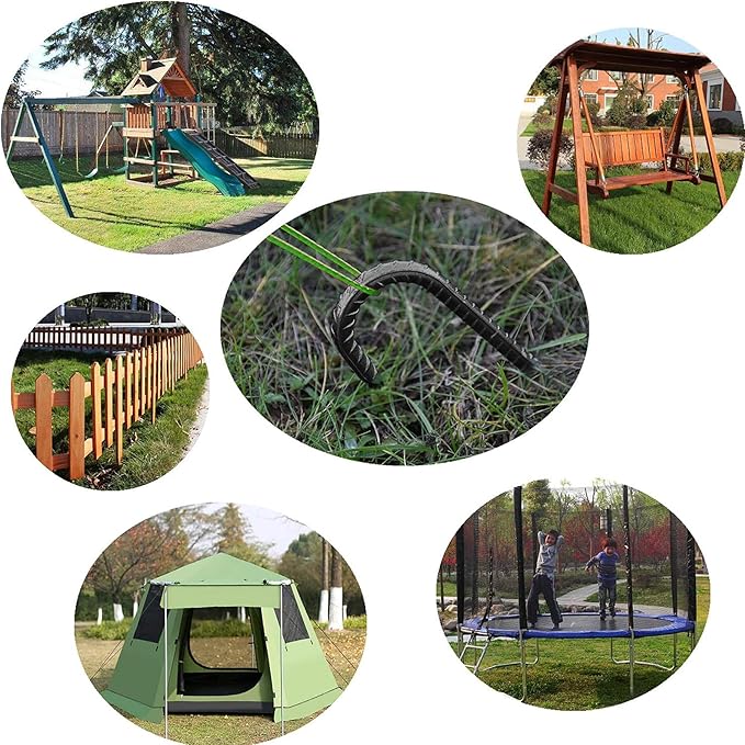 16" Ground Rebar Stakes Heavy Duty J Hook Ground Anchors, 5/16 inch Curved Steel Tent Stakes Anti Rust Steel Ground Stakes for Chain Link Wire Fencing, Pack of 40, Black-CasaMuseHome