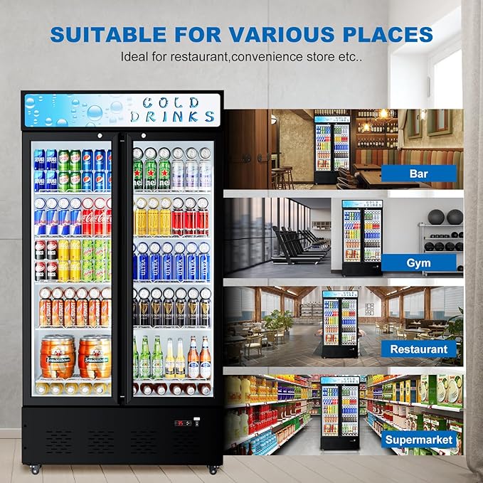 30 Cu.ft. Commercial Beverage Refrigerators Glass Door Refrigerator Upright Display Cooler with Soft LED Light and Adjustable Shelves for Restaurant Grocery Stores Home-CasaMuseHome