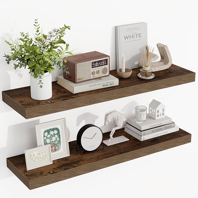 36 Inch Floating Shelves, 36"x9.25"x1.5" Inch Deep Floating Shelves for Wall, Wooden Shelves for Bathroom, Bedroom, Living Room, Brown-CasaMuseHome