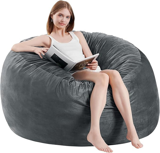 3 Feet Bean Bag Chair - BeanBag Chairs for Adults, Living Room Furniture Sofa with Soft Micro Fiber Cover, Round Fluffy Couch for Bedroom College Dorm - Grey-CasaMuseHome