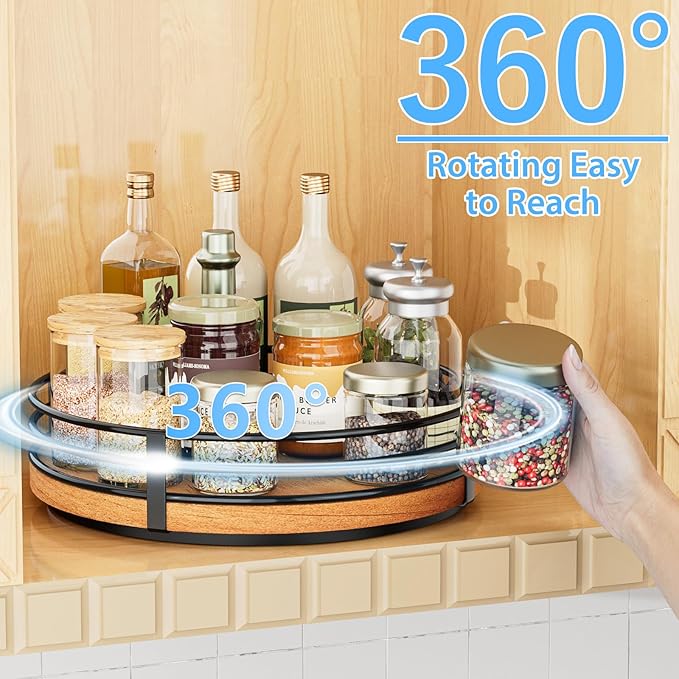 10" Lazy Susan Turntable Organizer - Wood Round Lazy Susan for Cabinet Kitchen Countertop Dining Table Pantry Cupboard Bathroom Coffee Bar Storage Home Decor-CasaMuseHome