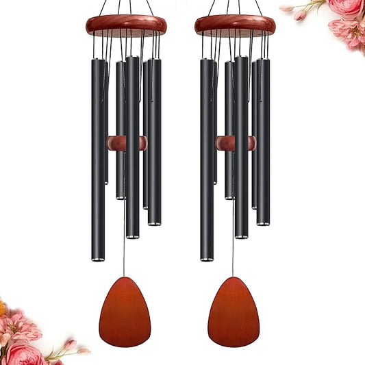 28" Wind Chimes for Mothers Day, Decorative Wind Chimes for Outside, Memorial Windchimes Remembrance Gift for Women Mom Grandma, Metal Wind Chime Outdoor Decor for Garden Patio Zen(Black 2Pack)-CasaMuseHome