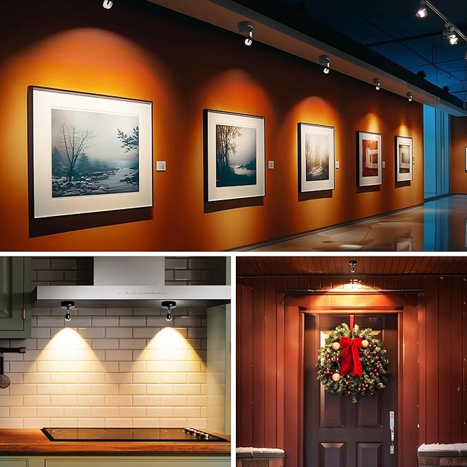 4 Pack Wireless LED Spotlights Indoor, Plant Battery Operated Tree Lights, Uplighting Picture Light with Remote, Accent Lights for Display Artwork Dartboard-CasaMuseHome